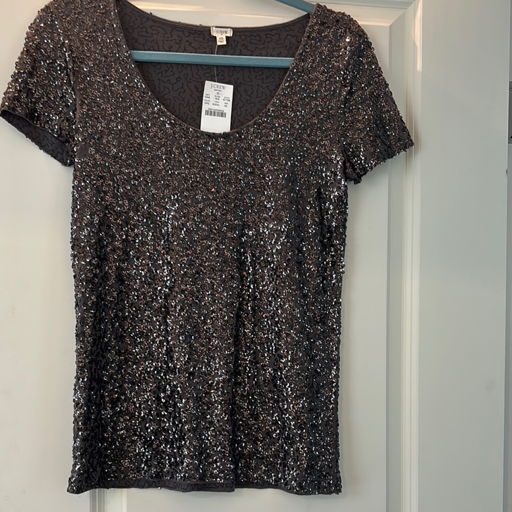 J. Crew Factory Black Sequin Short Sleeve T-Shirt